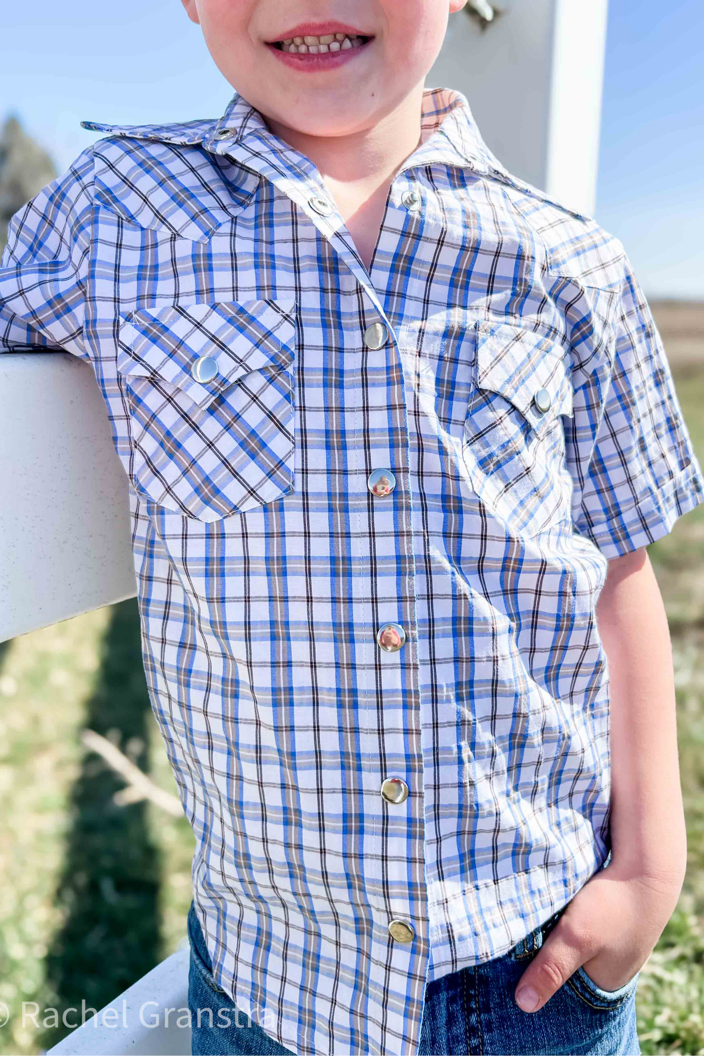 Youth Plaid Pattern Metal Snap