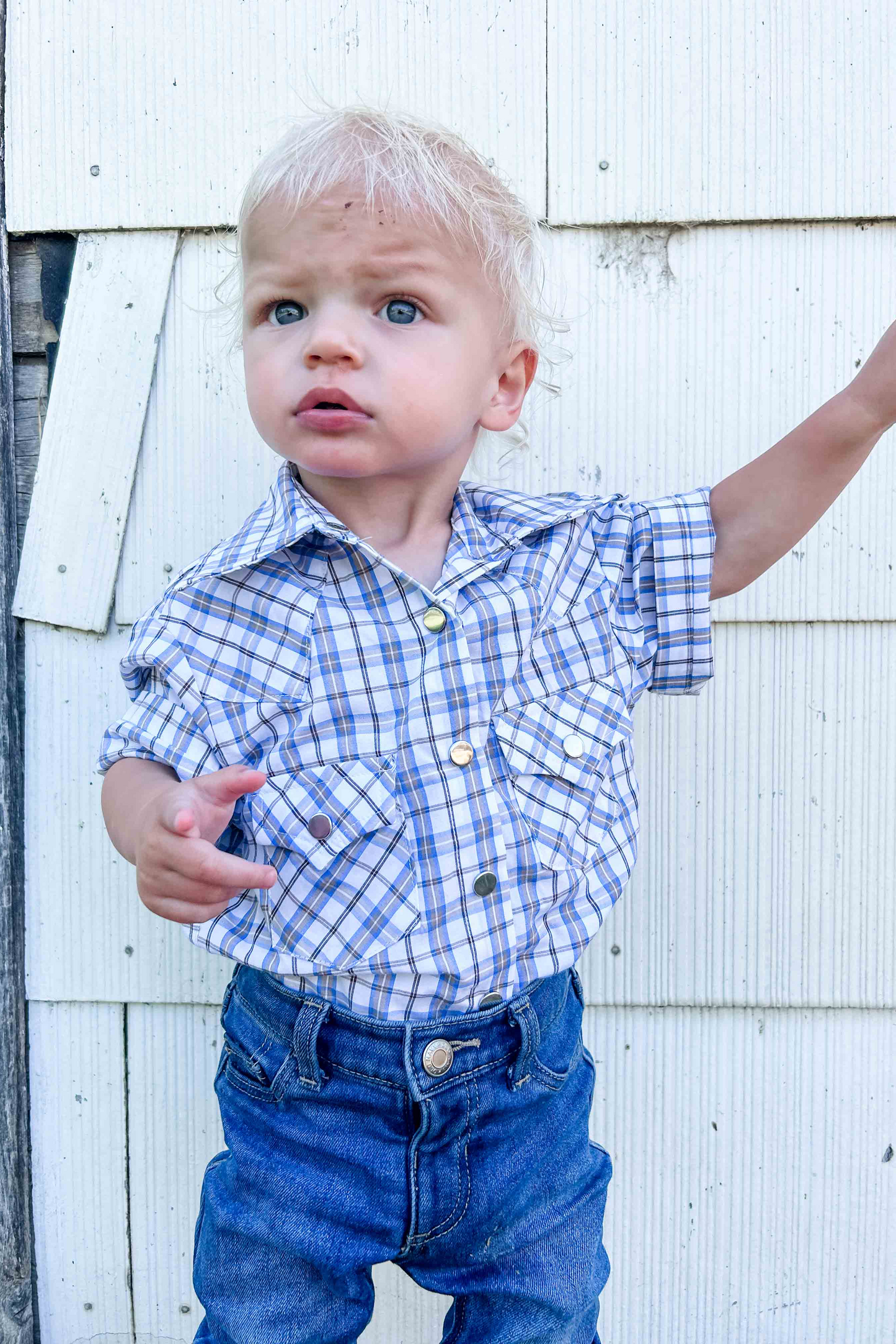 Youth Plaid Pattern Metal Snap