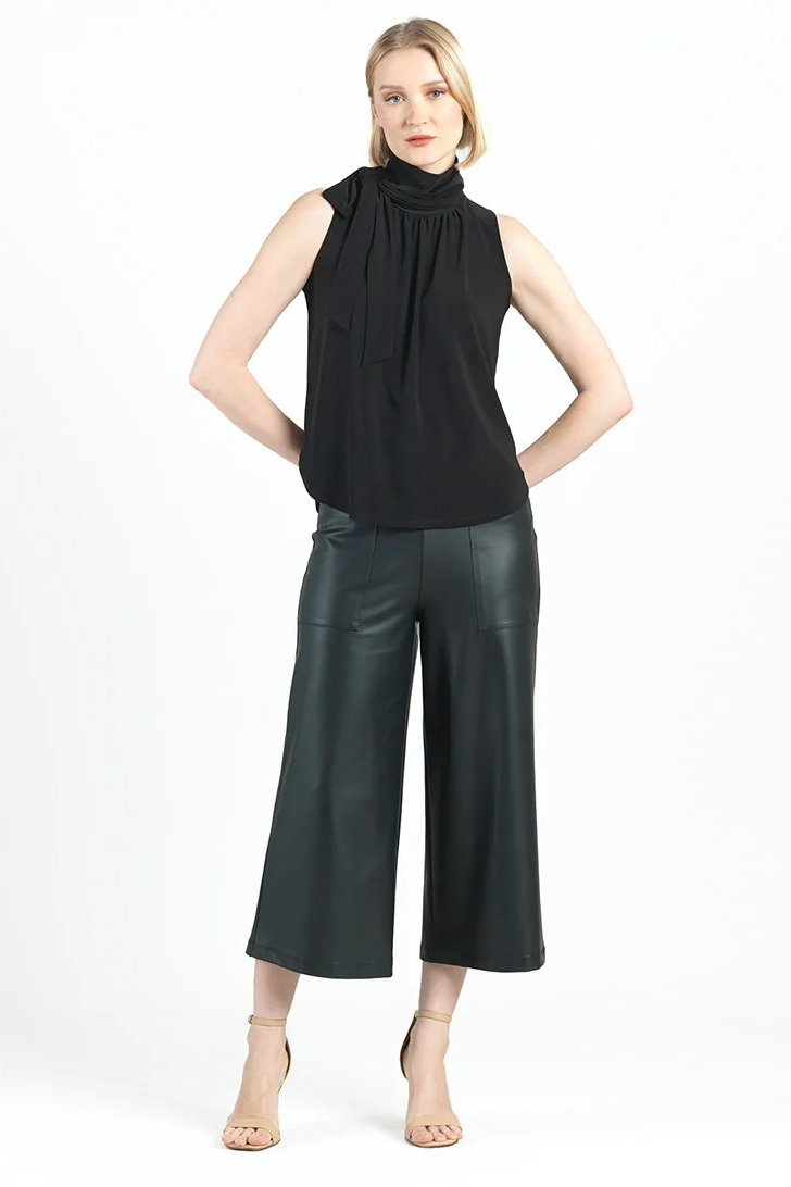 Sleeveless Mock Neck Blouse with Neck Bow Tie