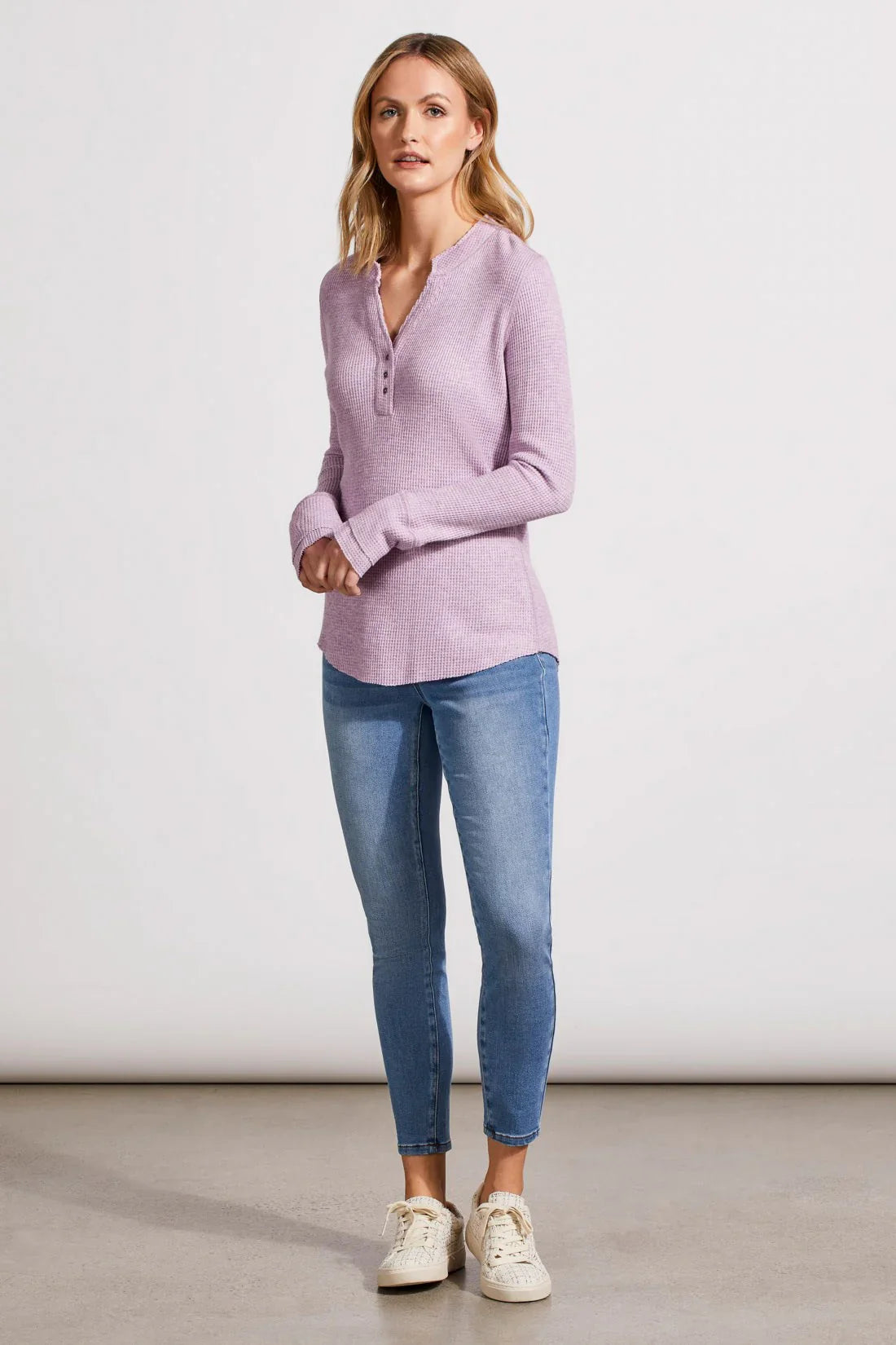 SOFT WASHED WAFFLE HENLEY TOP WITH BUTTONS
