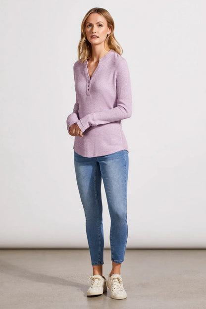 SOFT WASHED WAFFLE HENLEY TOP WITH BUTTONS