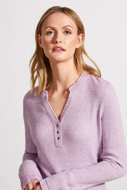 SOFT WASHED WAFFLE HENLEY TOP WITH BUTTONS