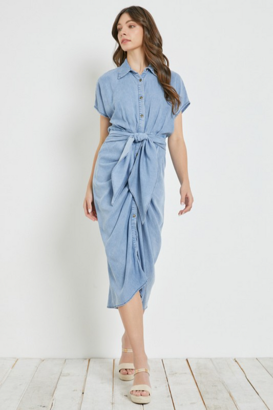 Tie Waist Denim Dress
