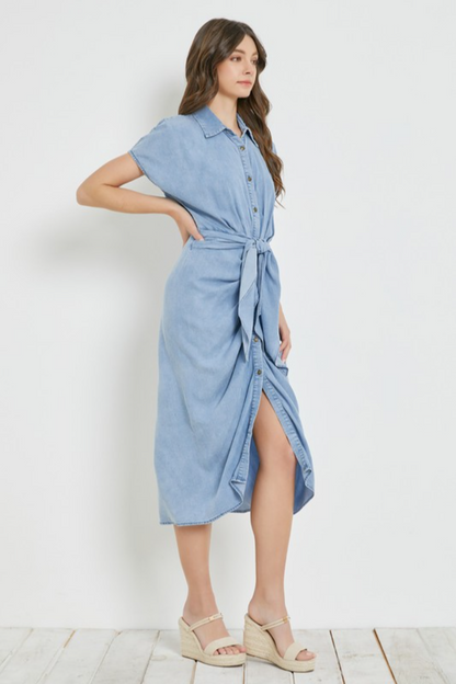 Tie Waist Denim Dress
