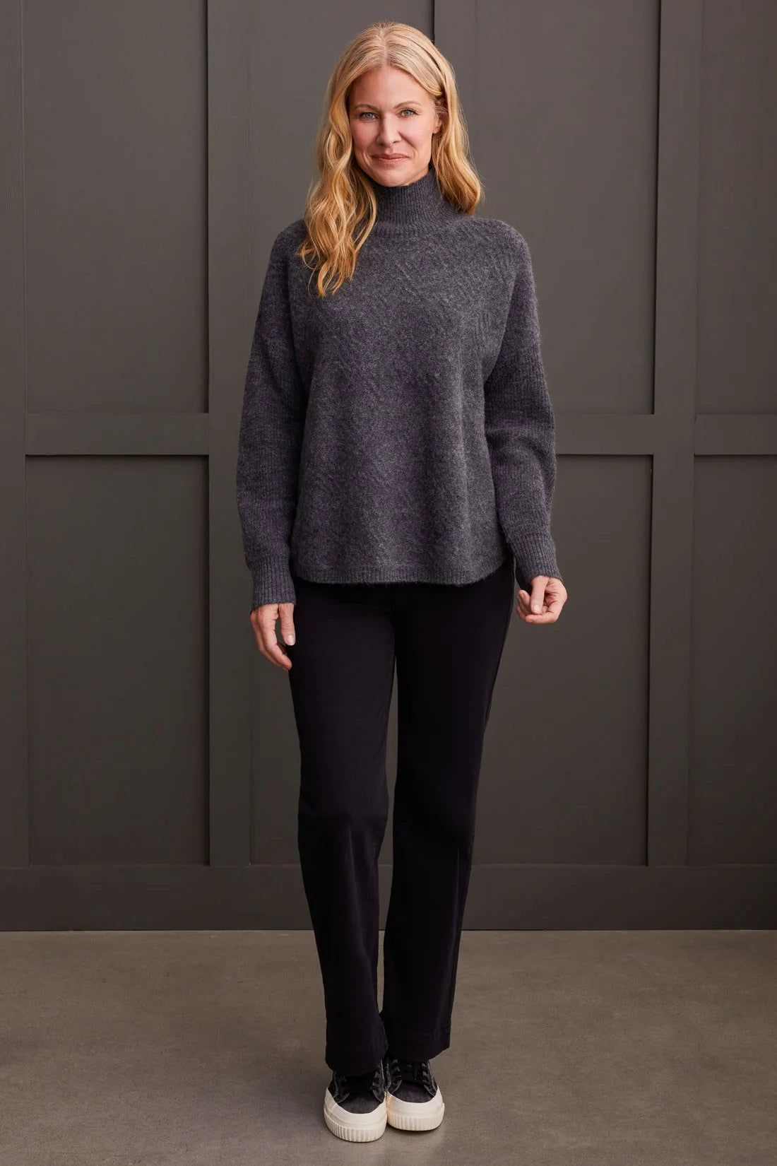 Textured Mock Neck Sweater- Charcoal
