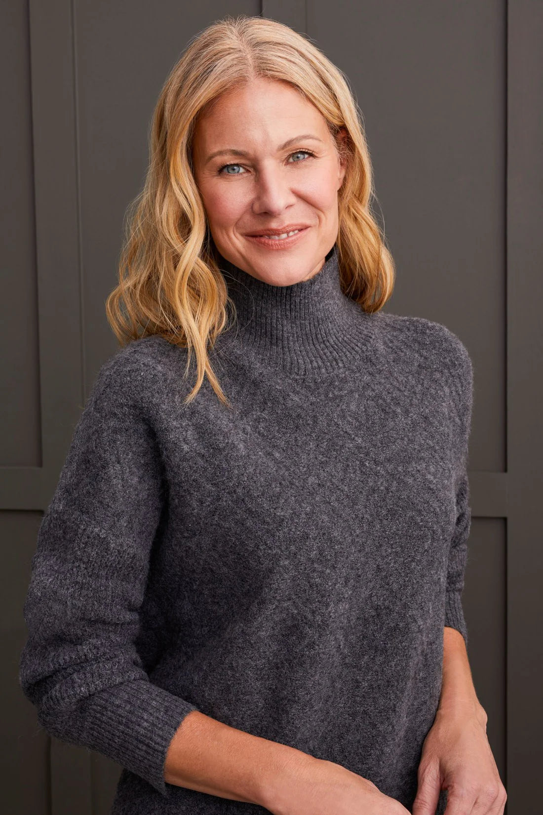 Textured Mock Neck Sweater- Charcoal