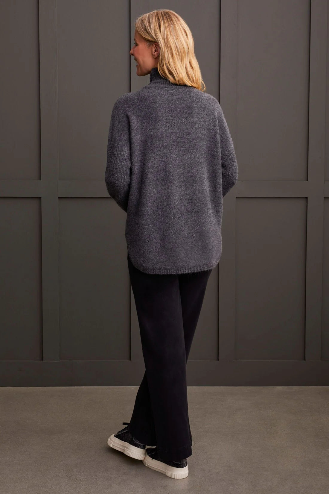 Textured Mock Neck Sweater- Charcoal