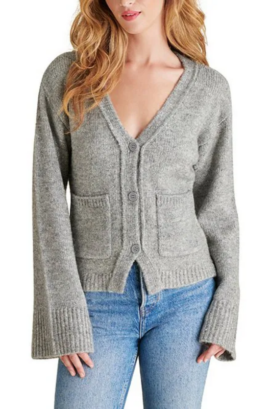Odelia V-Neck Long Sleeve Button Down Cardigan- Grey