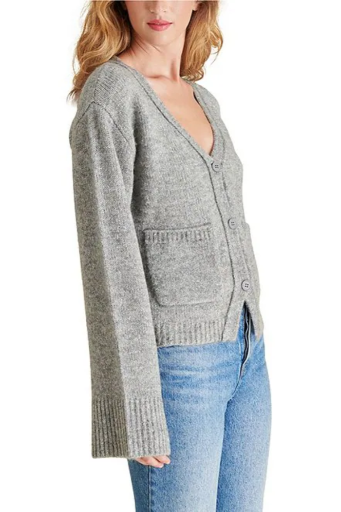 Odelia V-Neck Long Sleeve Button Down Cardigan- Grey