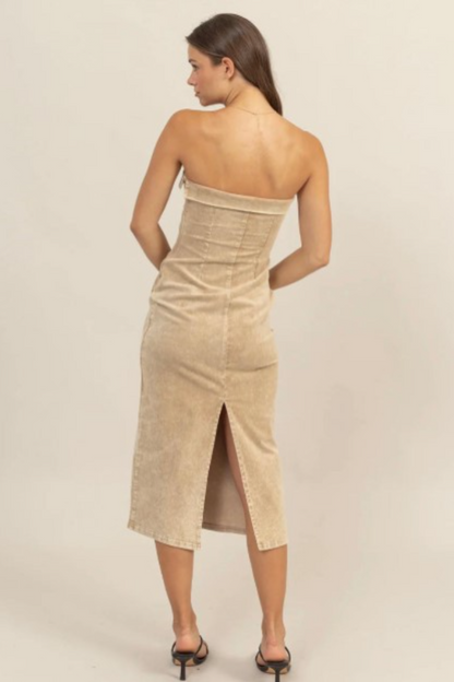 Washed Corduroy Strapless Dress