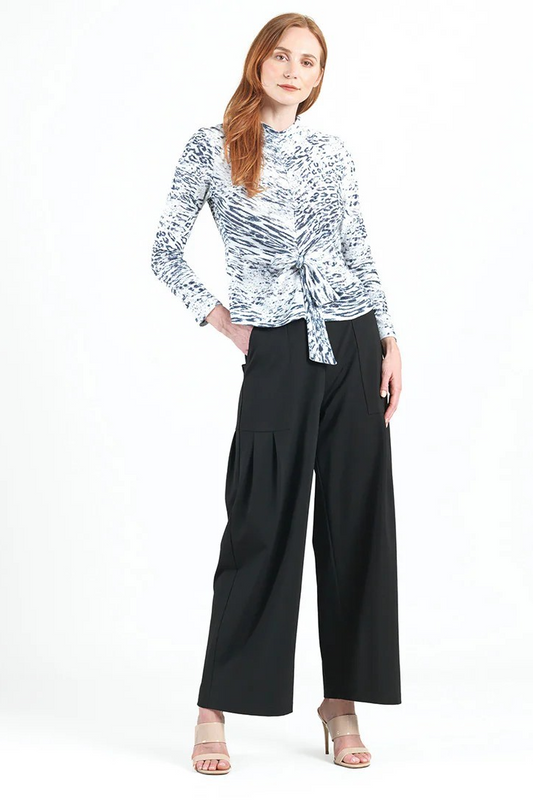 Animal Print Sweater with silver weave and center tie detail