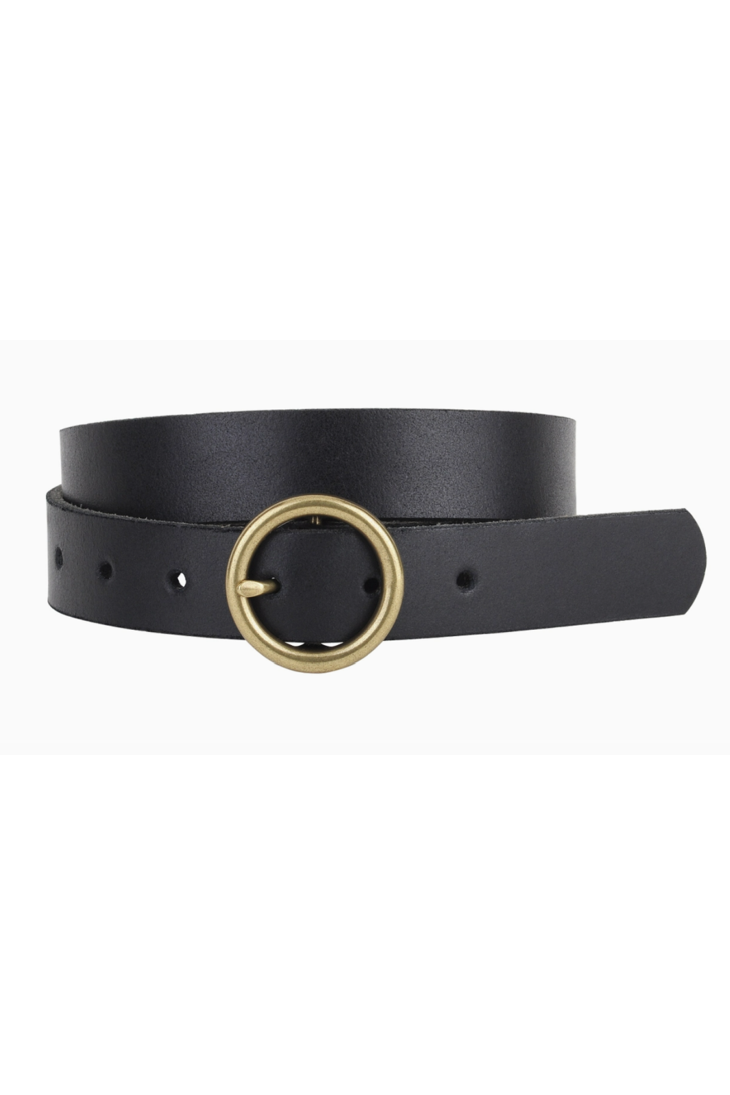 Brass-Toned Circle Buckle Leather Belt