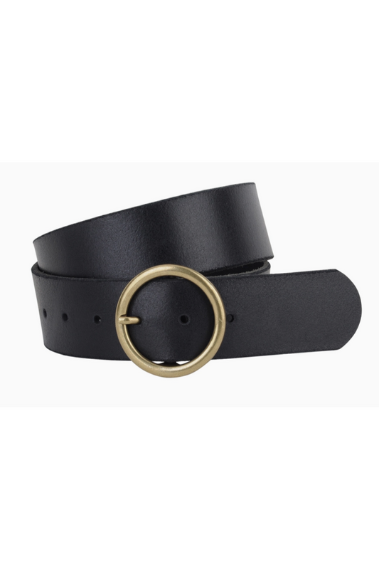 Wide Brass-Toned Single Ring Buckle Leather Belt