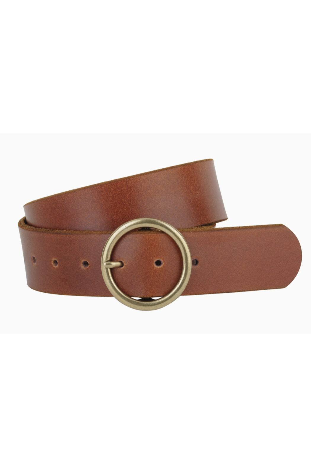 Wide Brass-Toned Single Ring Buckle Leather Belt