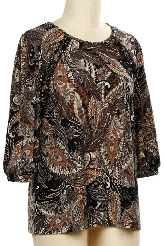 3/4 Sleeve Paisley Print Top