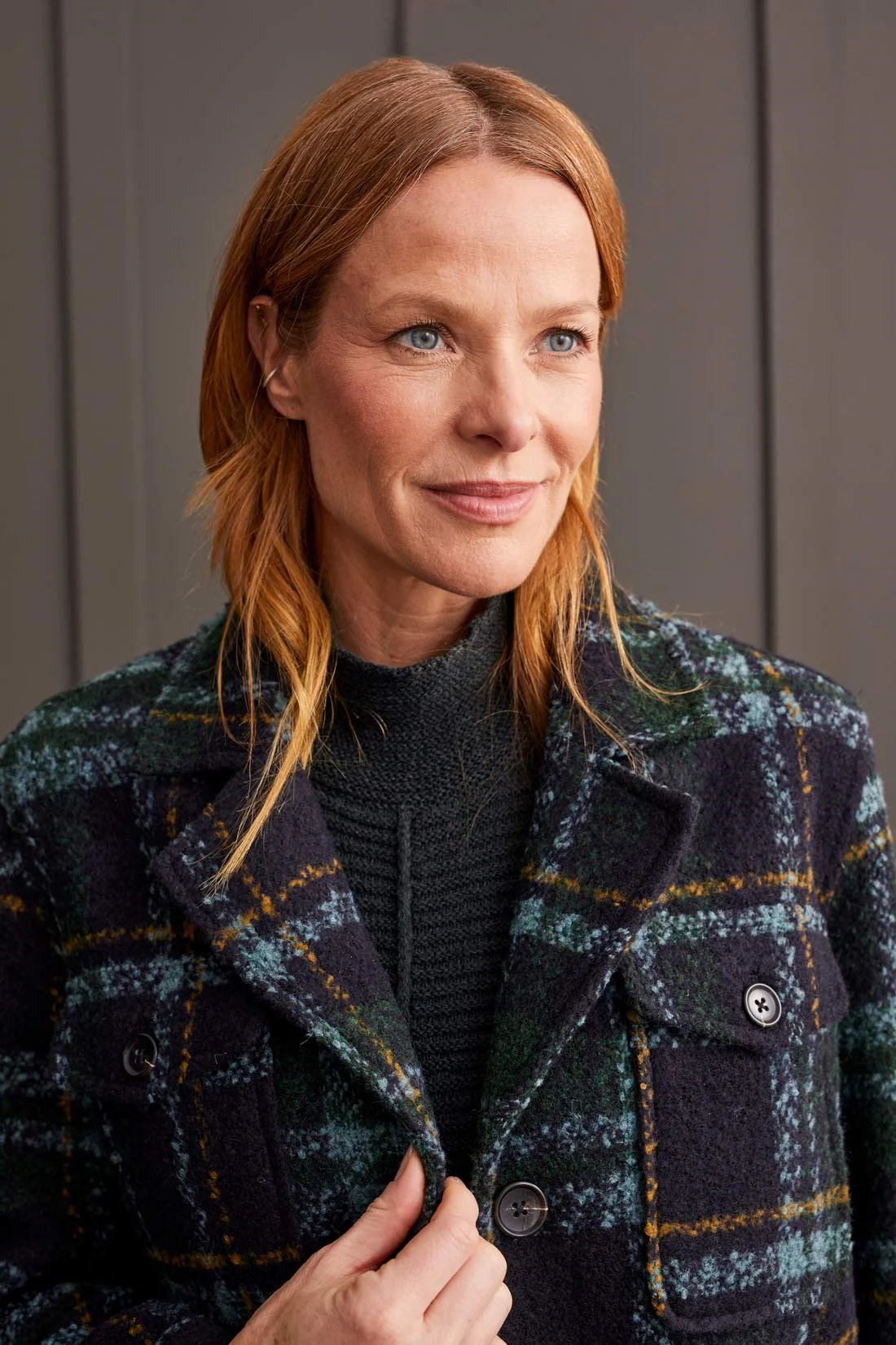 BOUCLE PLAID JACKET WITH NOTCH COLLAR