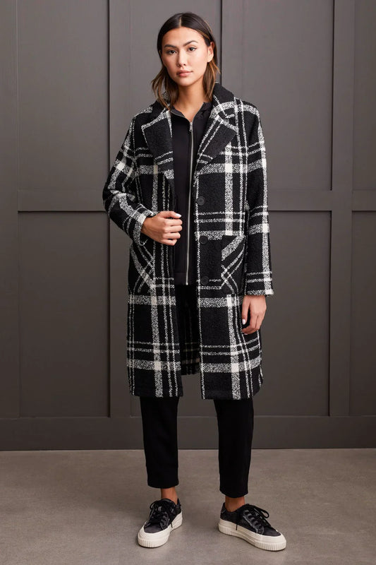 BOUCLE PLAID DUSTER COAT