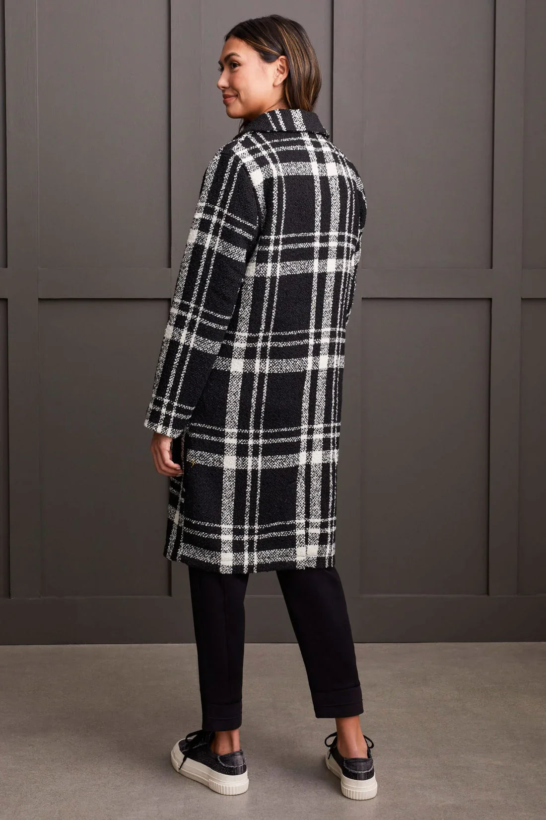 BOUCLE PLAID DUSTER COAT