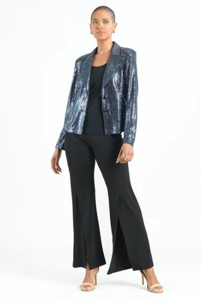 Shimmer Button Knit Jacket with Modern Lapel