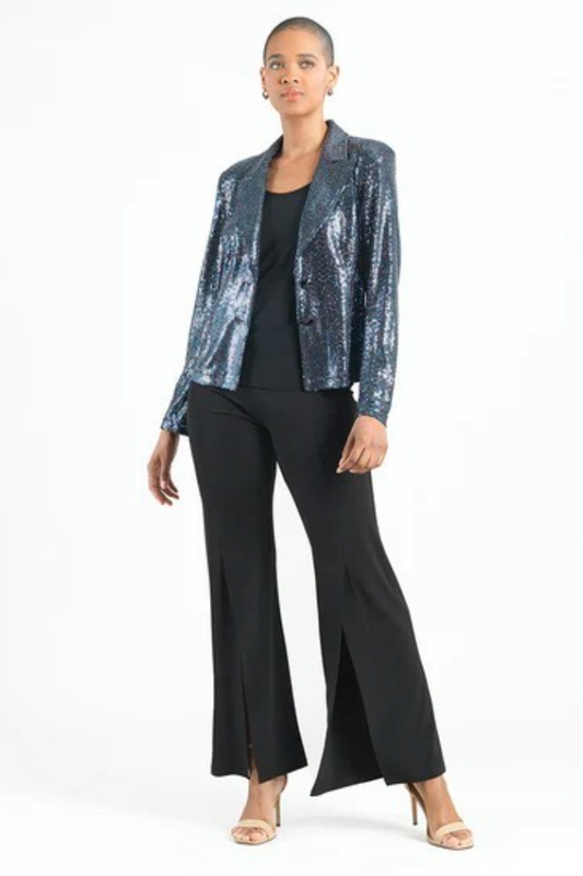 Shimmer Button Knit Jacket with Modern Lapel