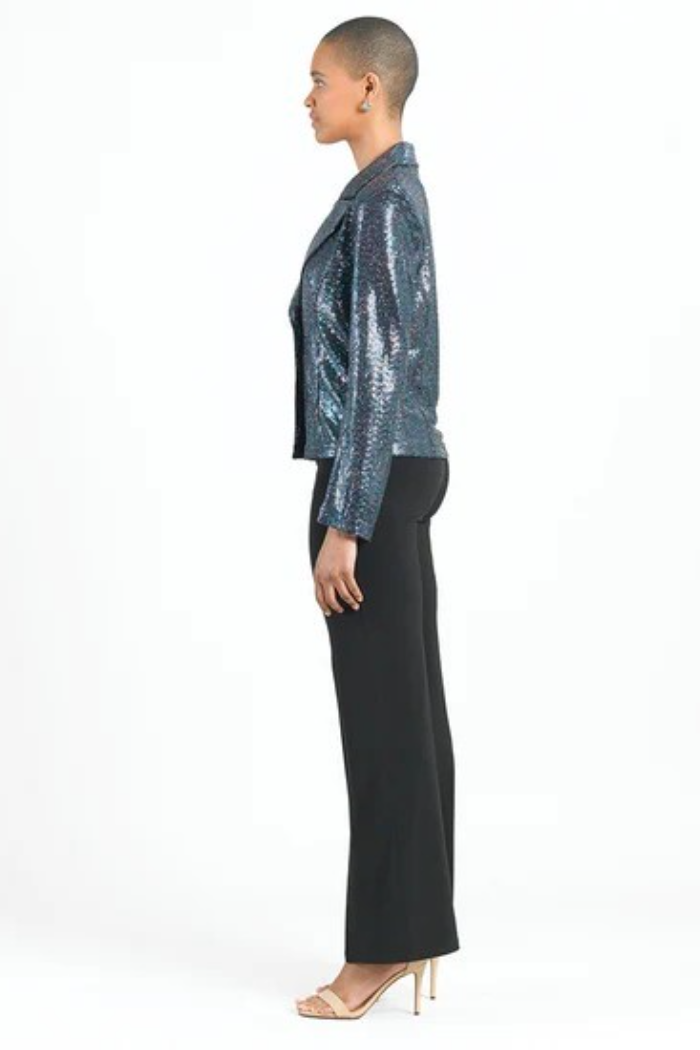 Shimmer Button Knit Jacket with Modern Lapel