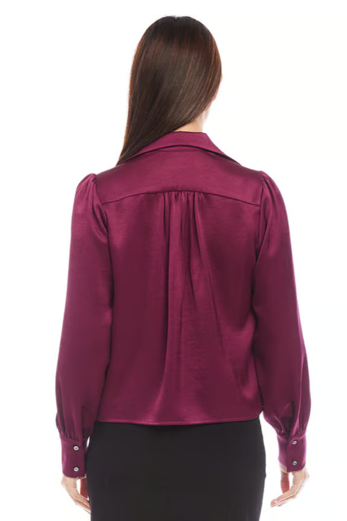 Shirred Satin Blouse - Wine