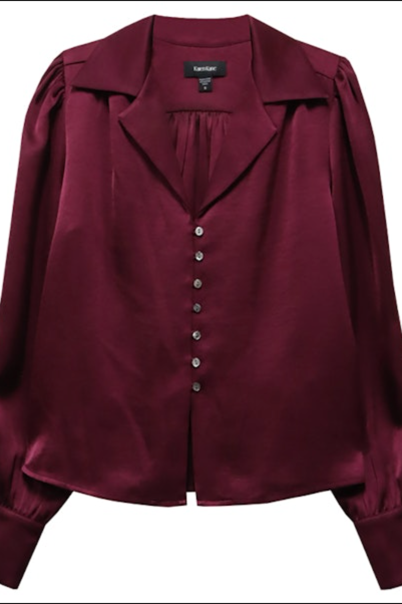 Shirred Satin Blouse - Wine