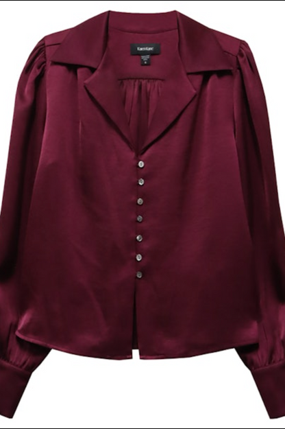 Shirred Satin Blouse - Wine