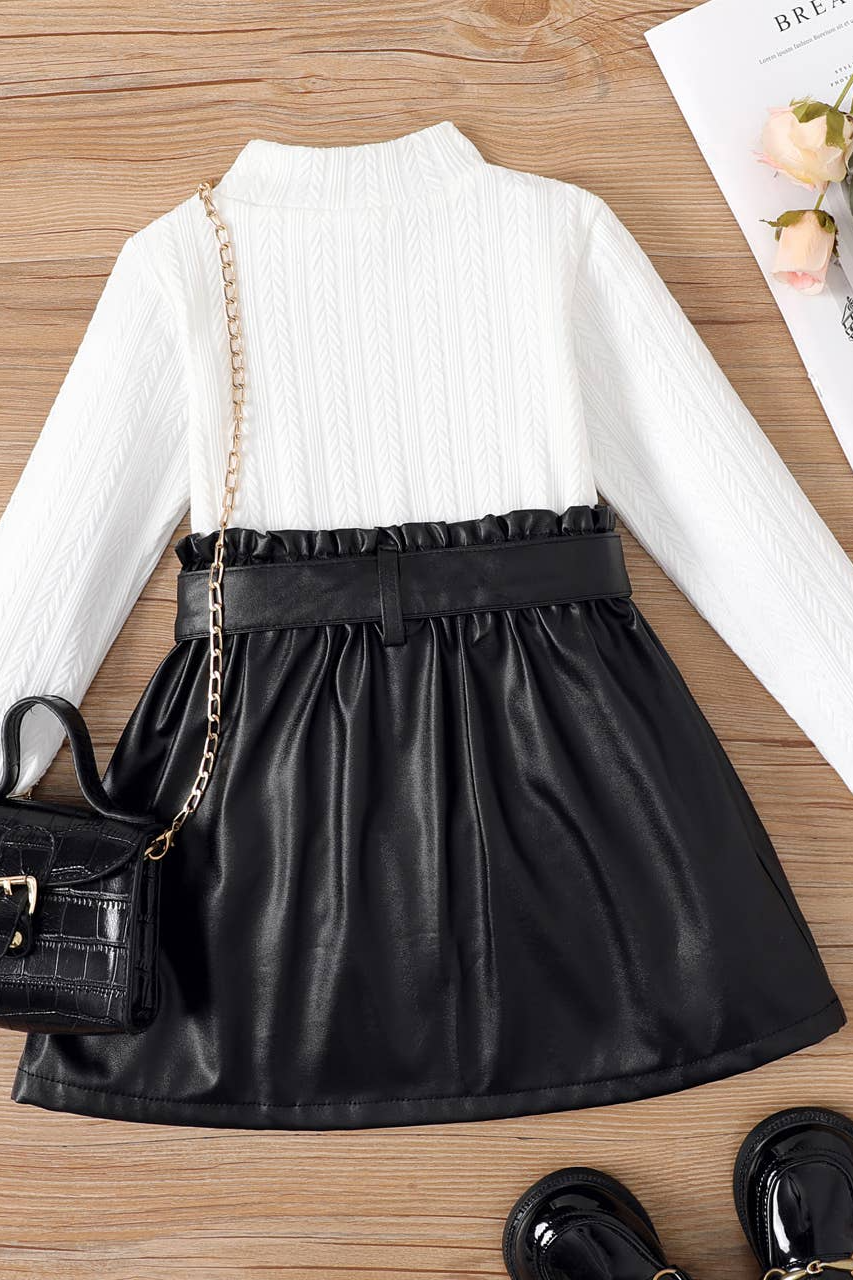 2 piece Girl Textured Fabric Bandage Skirt Set