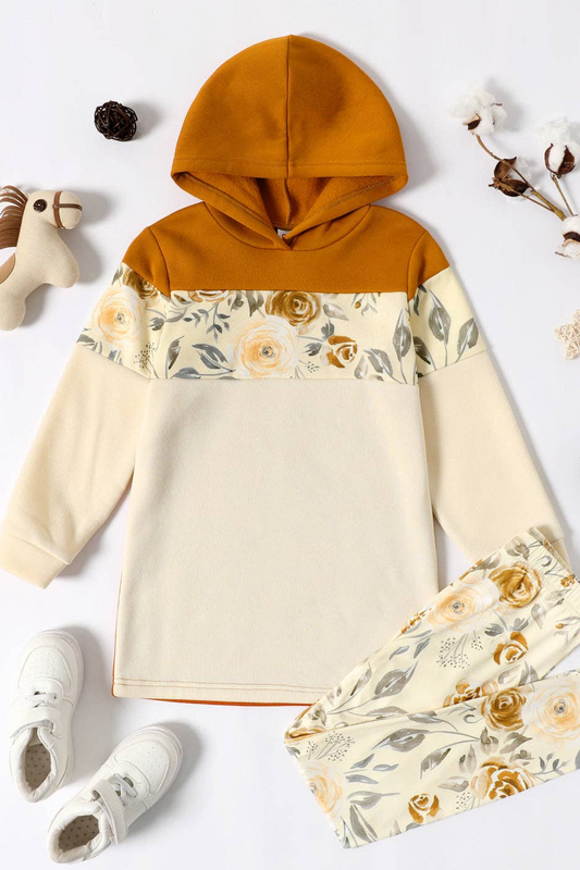 2-piece Girl Floral Hoodie Sweatshirt and Pants Set