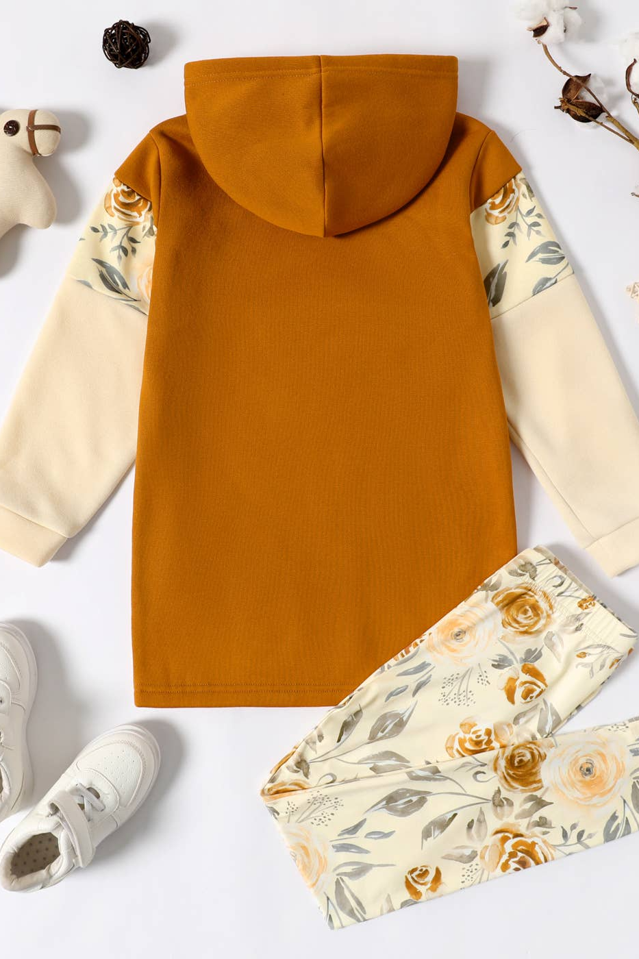 2-piece Girl Floral Hoodie Sweatshirt and Pants Set