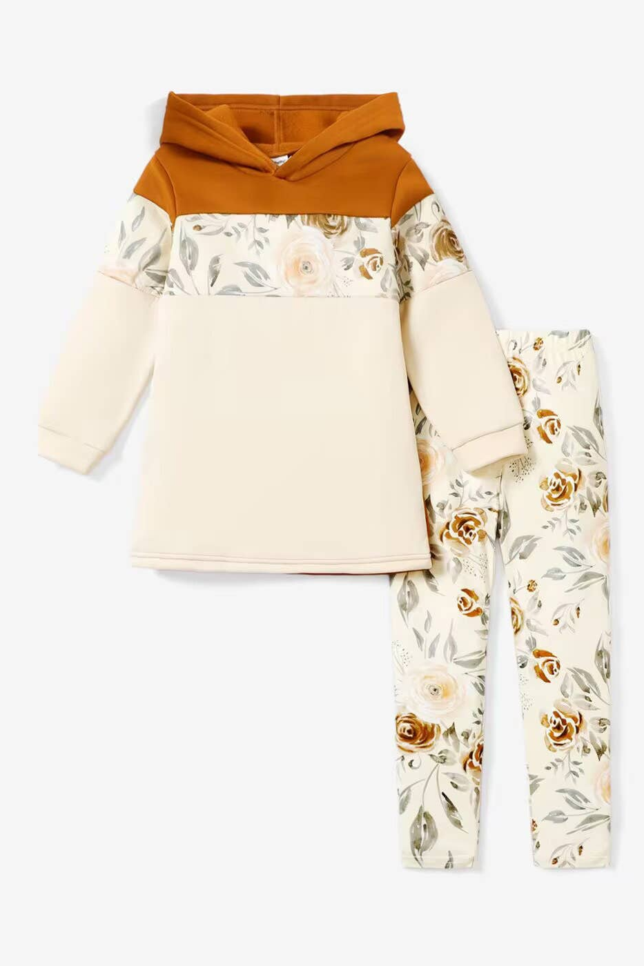 2-piece Girl Floral Hoodie Sweatshirt and Pants Set