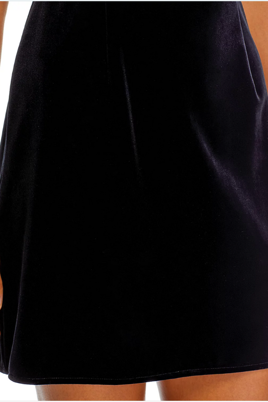 Stretch Velvet Square Neck Dress - Black