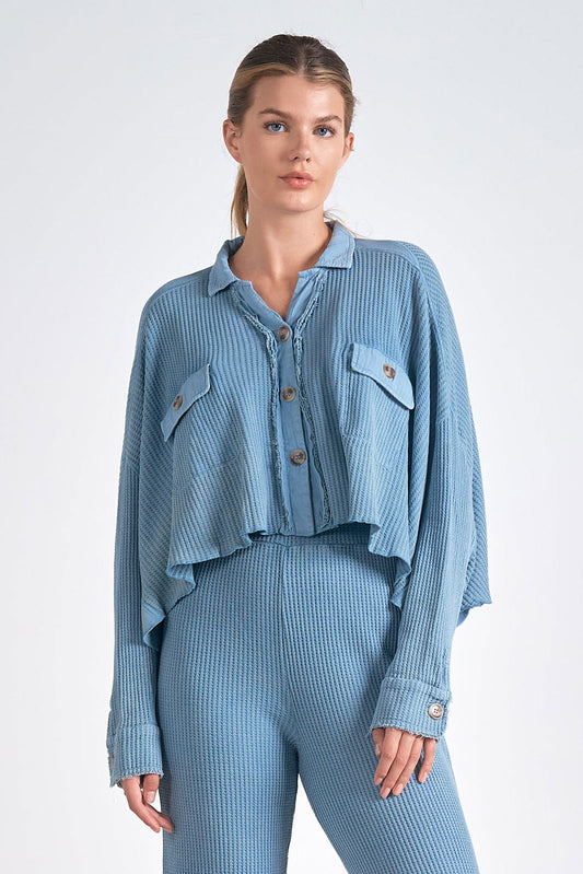 Blue Wash Slouchy Ribbed Crop Top