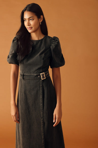Washed Denim Midi Dress