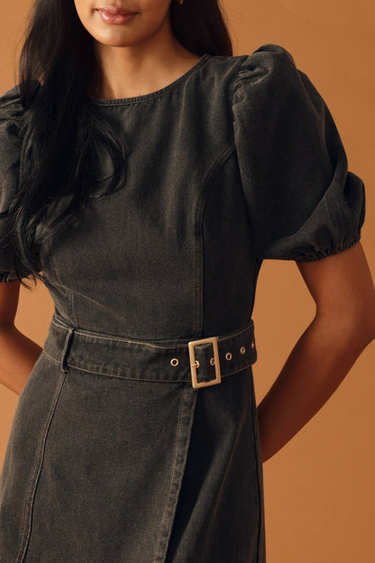 Washed Denim Midi Dress