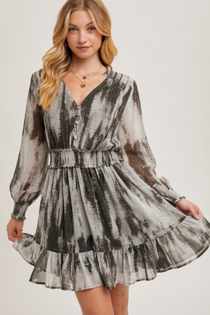 Animal Print V Neck Dress