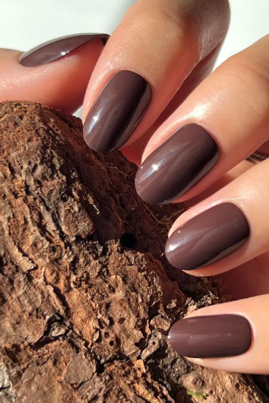 Bark Brown Press-On Nails | Fall Solids | Short Round