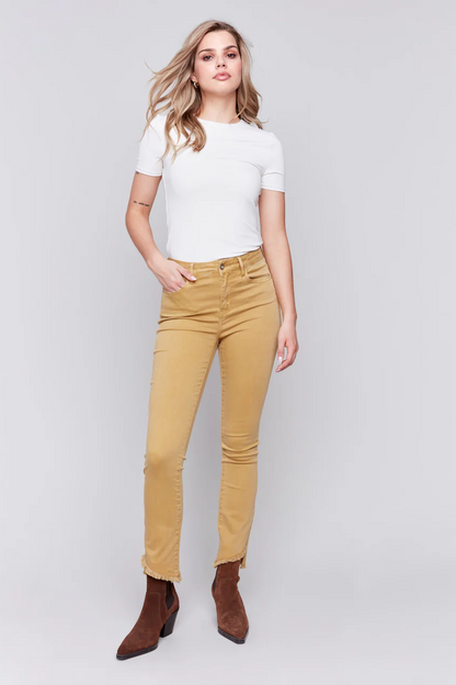 Bootcut Twill Pants with Asymmetrical Hem