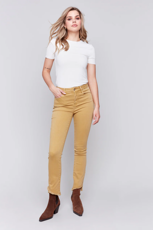 Bootcut Twill Pants with Asymmetrical Hem