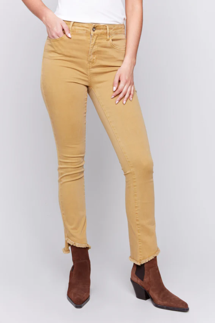 Bootcut Twill Pants with Asymmetrical Hem