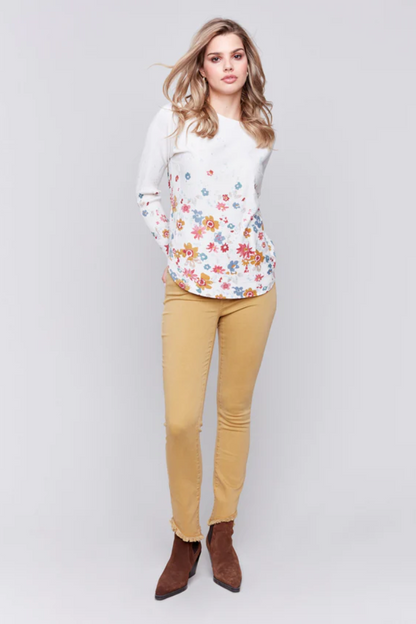 Bootcut Twill Pants with Asymmetrical Hem