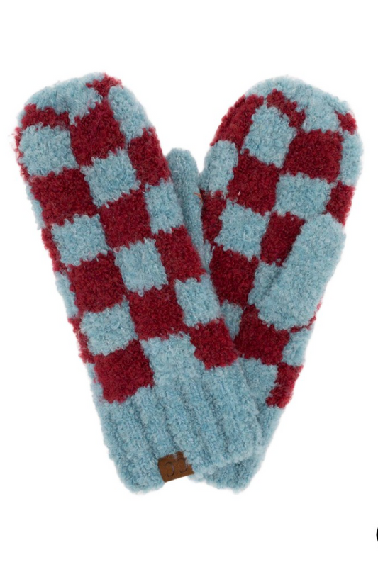 C.C Checkered Pattern Boucle Mitten