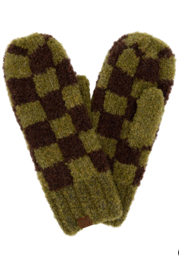 C.C Checkered Pattern Boucle Mitten
