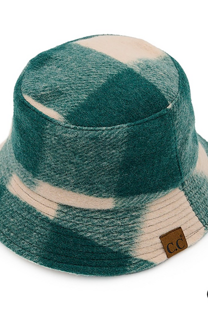 C.C Checkered Pattern Fleece Bucket Hat