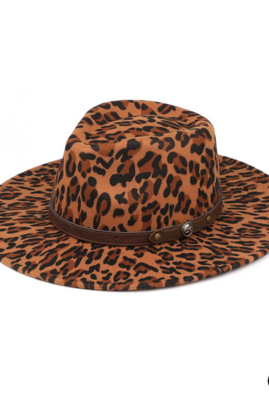 C.C Leopard Panama Vegan Felt Hat w/Leather Belt