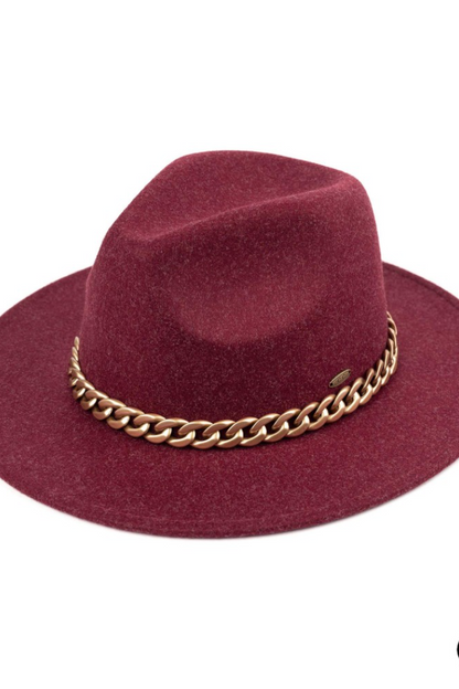 C.C Vegan Felt Panama Brim Hat w/Chain