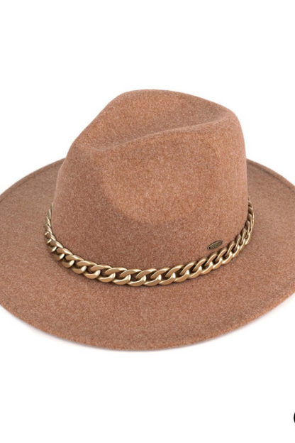 C.C Vegan Felt Panama Brim Hat w/Chain