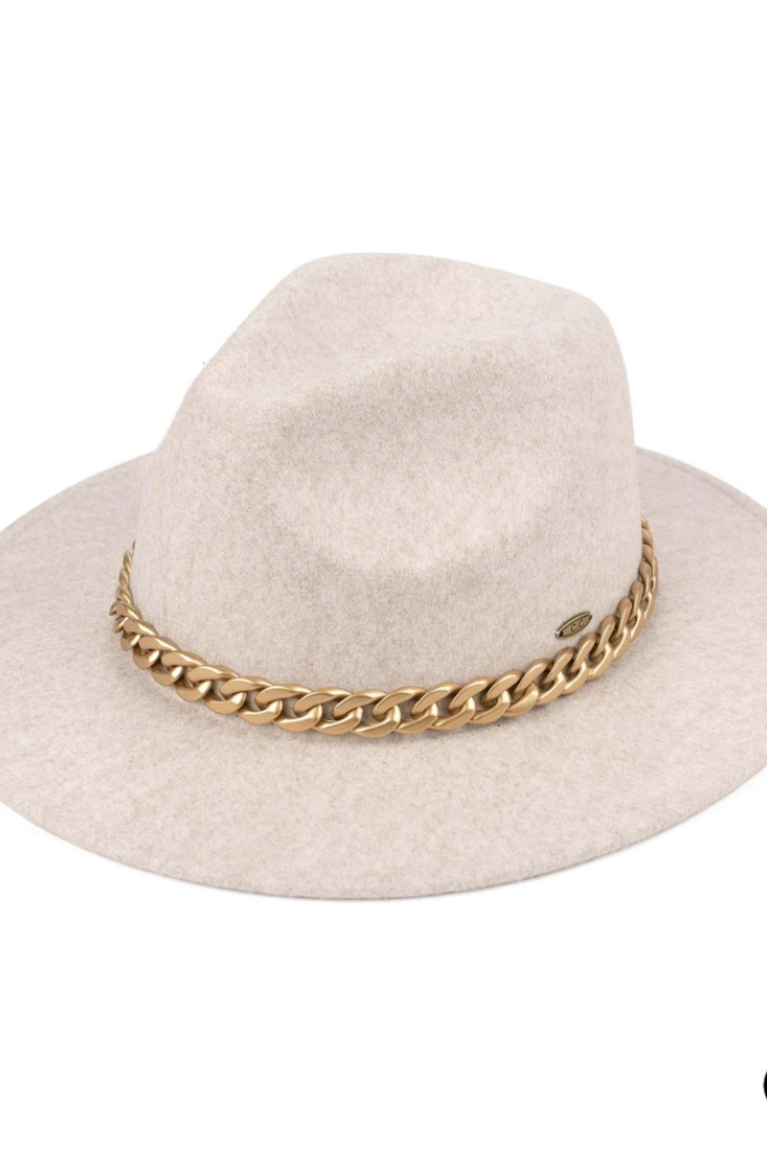 C.C Vegan Felt Panama Brim Hat w/Chain
