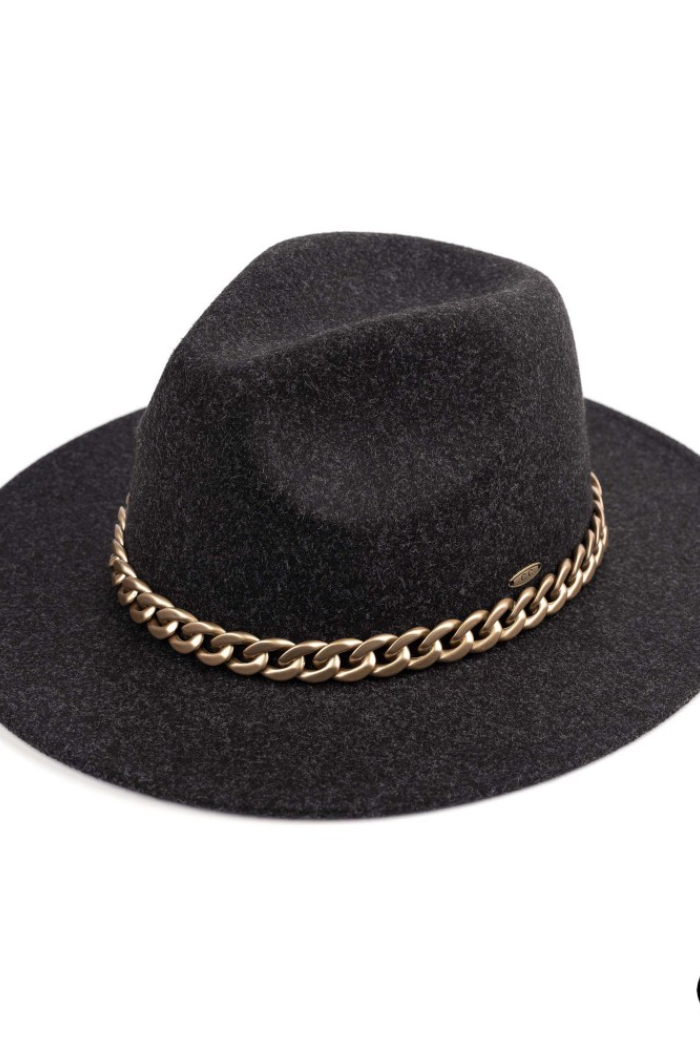 C.C Vegan Felt Panama Brim Hat w/Chain